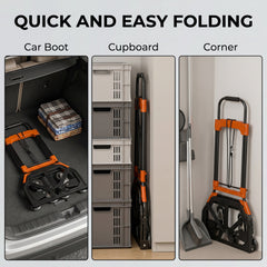 HOMCOM Heavy Duty Foldable Trolley on Wheels, Steel Folding Hand Truck, 75kg, Black and Orange