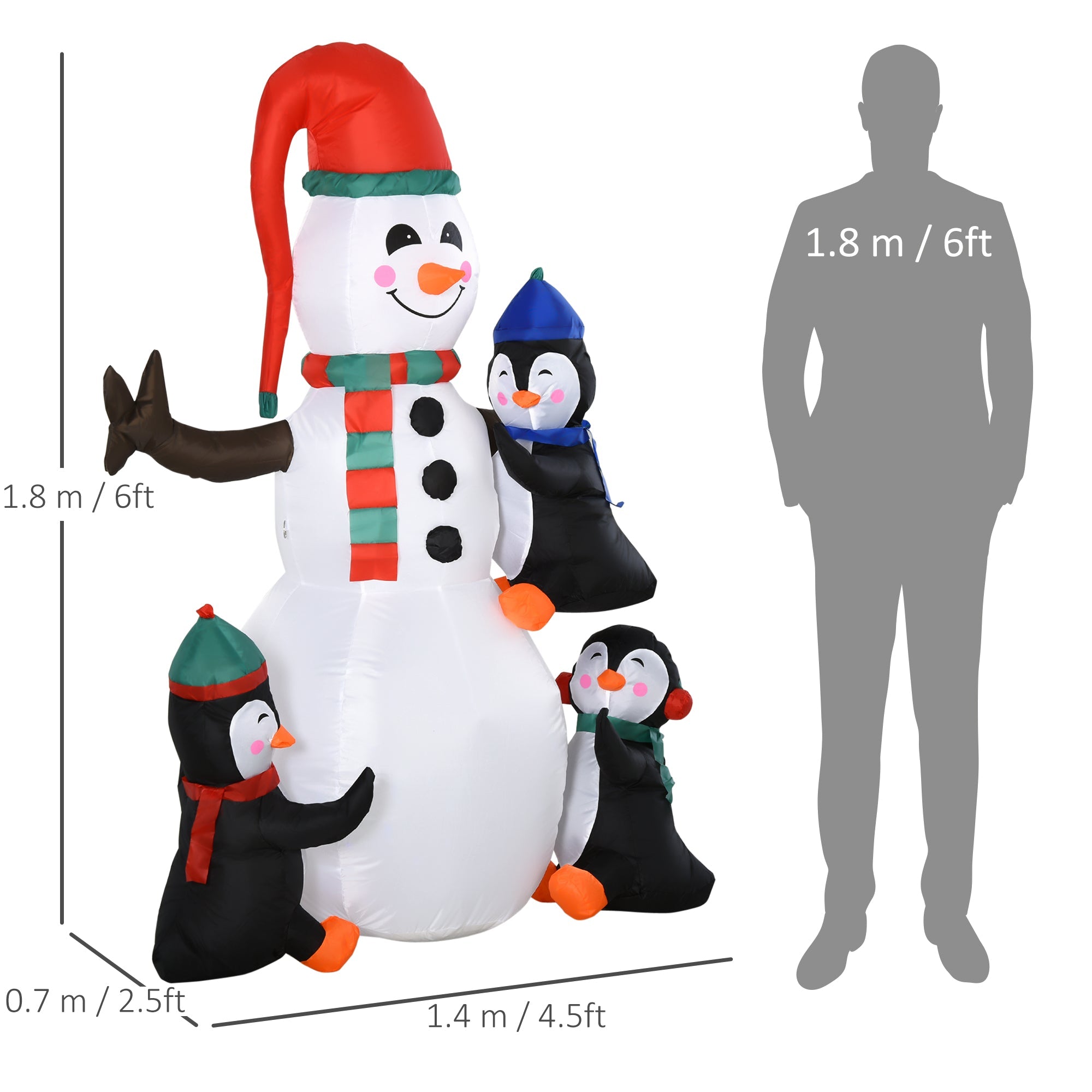 HOMCOM 6ft Inflatable Christmas Snowman with Three Penguins LED Xmas  Holiday Outdoor Yard Decoration