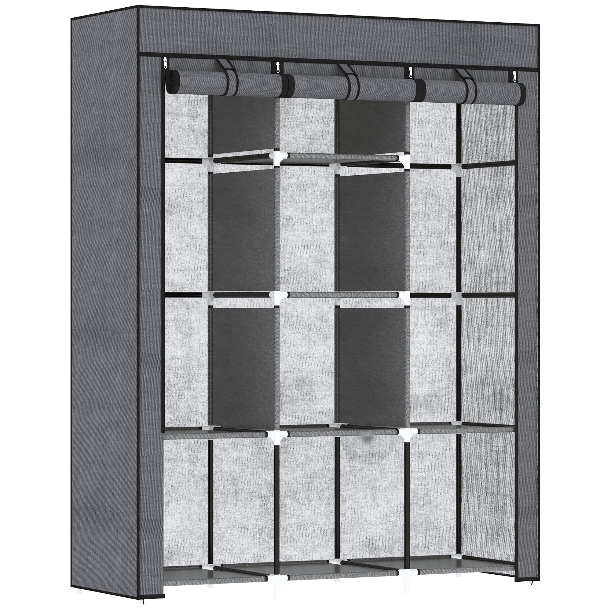 HOMCOM Fabric Wardrobe, with Rails and Shelves - Dark Grey