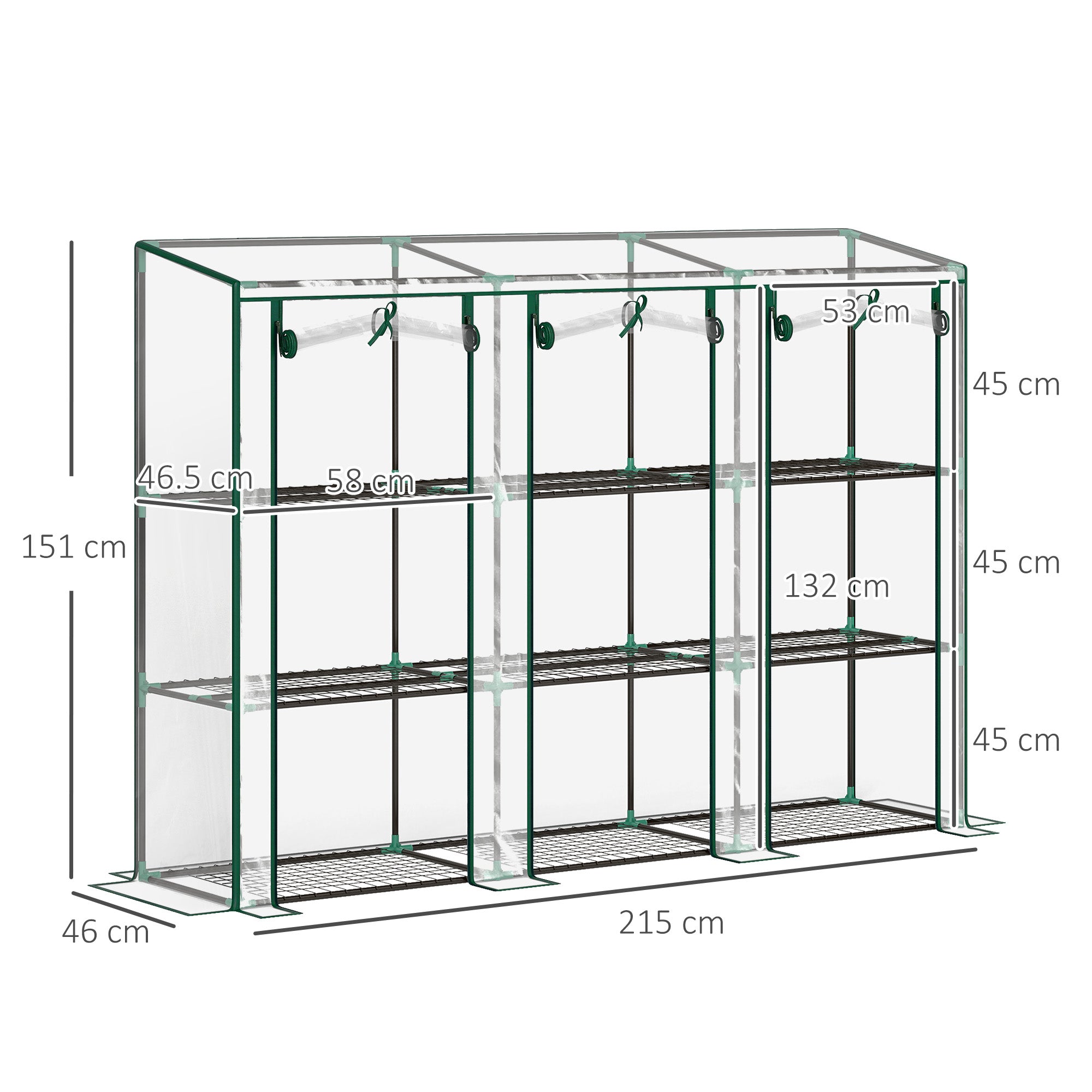 Outsunny 46 x 215cm Nine-Shelf Greenhouse