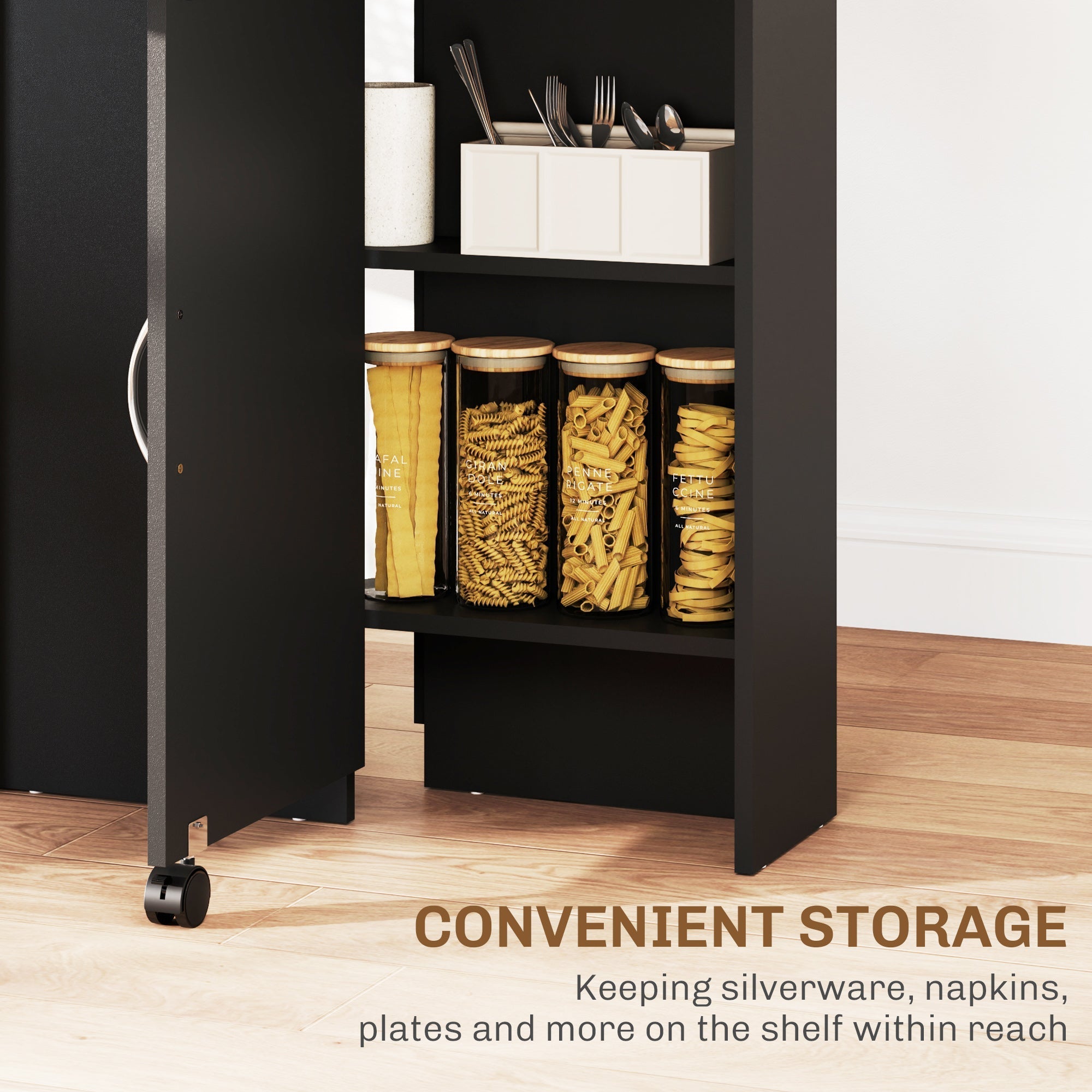 HOMCOM Folding Dining Table, Drop Leaf Table with 2-Tier Shelves, Rolling Casters, for Small Spaces, Kitchen, Oak and Black