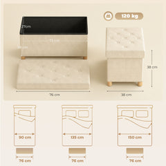 HOMCOM Velvet Upholstered Foldable Ottoman Footrest, Storage Ottoman Bench with Wood Legs for Living Room, Cream White