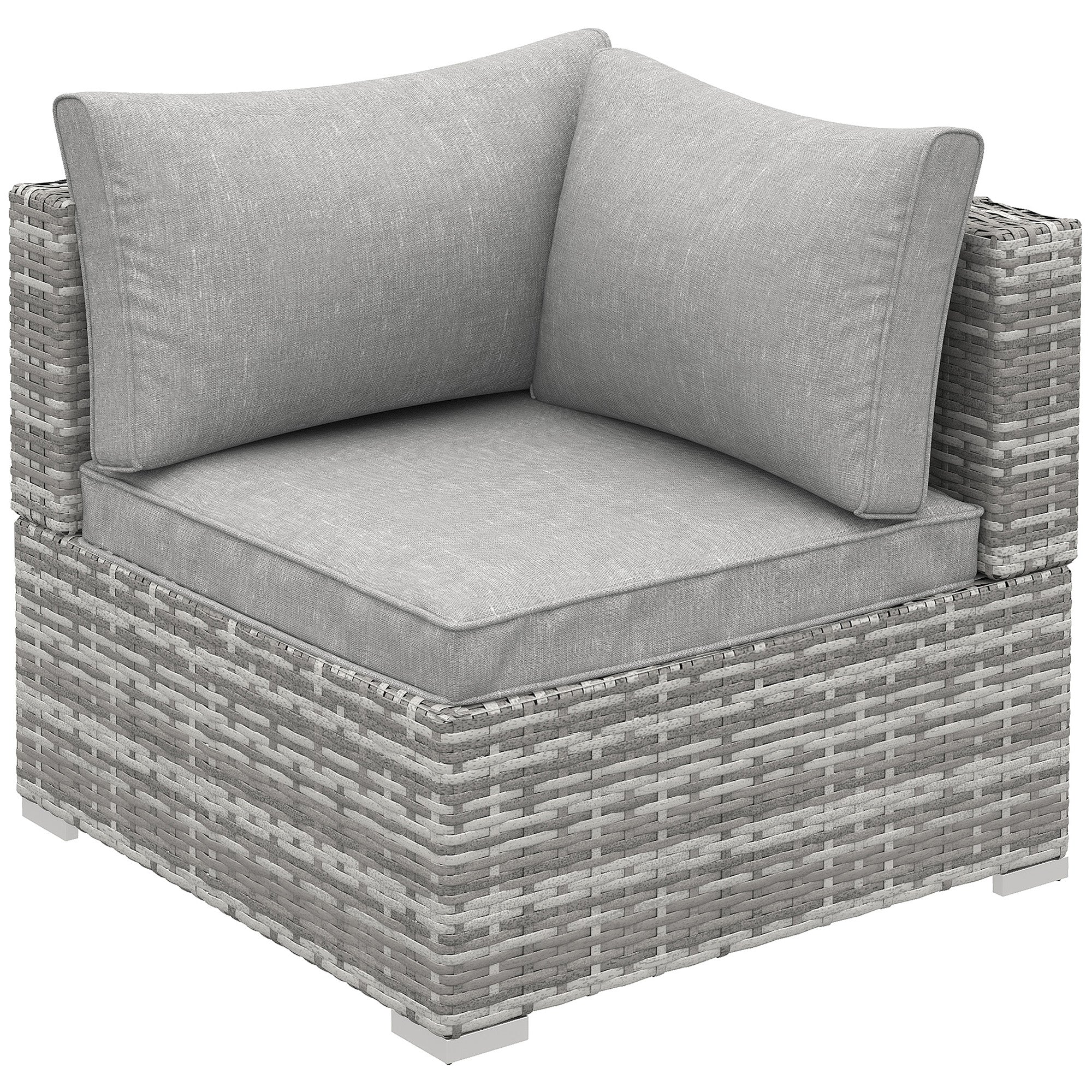 Outsunny Outdoor PE Rattan Corner Sofa, Garden Wicker Furniture Single Sofa Chair w/ Cushions, Light Grey