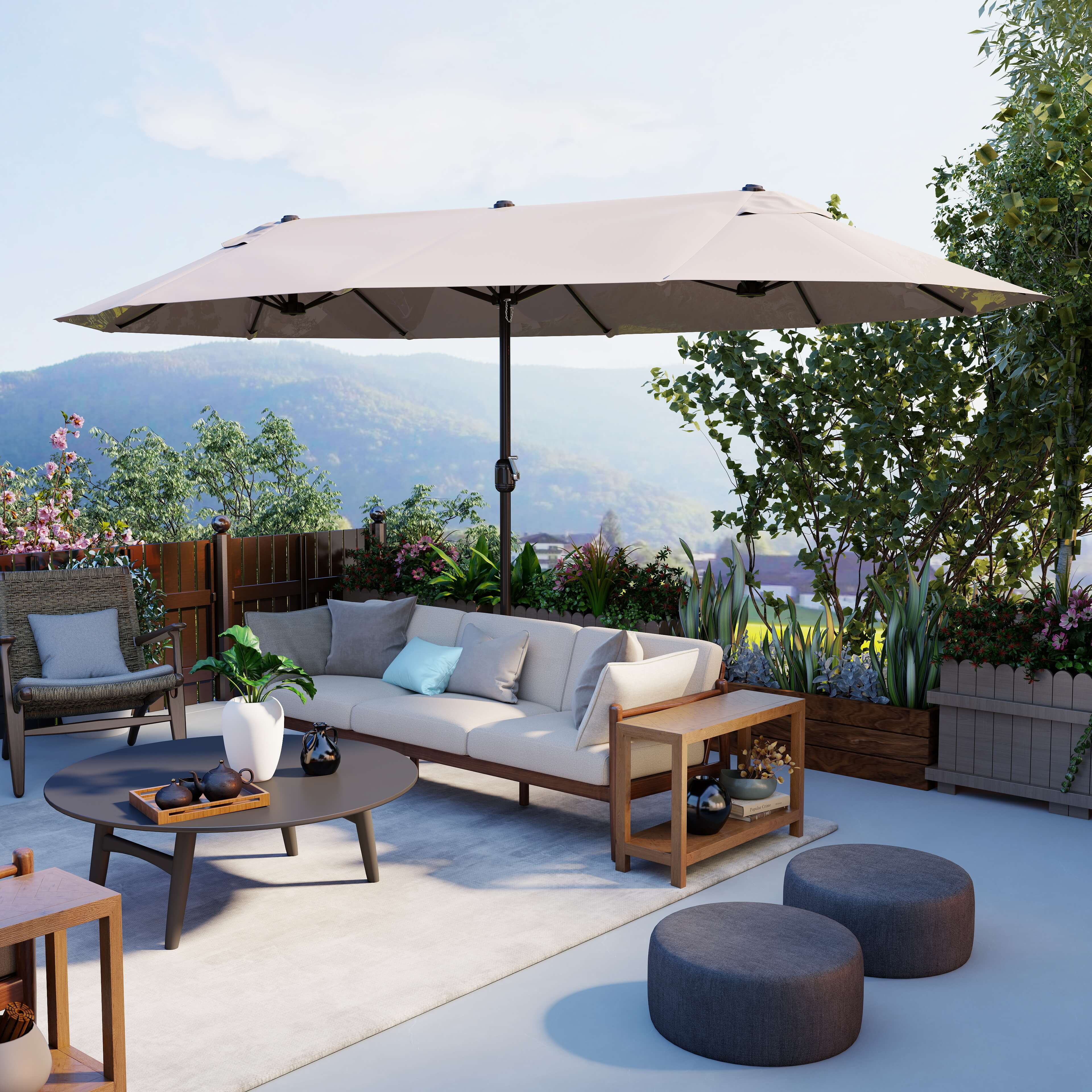 Outsunny 4.6m Double-Sided Patio Parasol Sun Umbrella-Tan