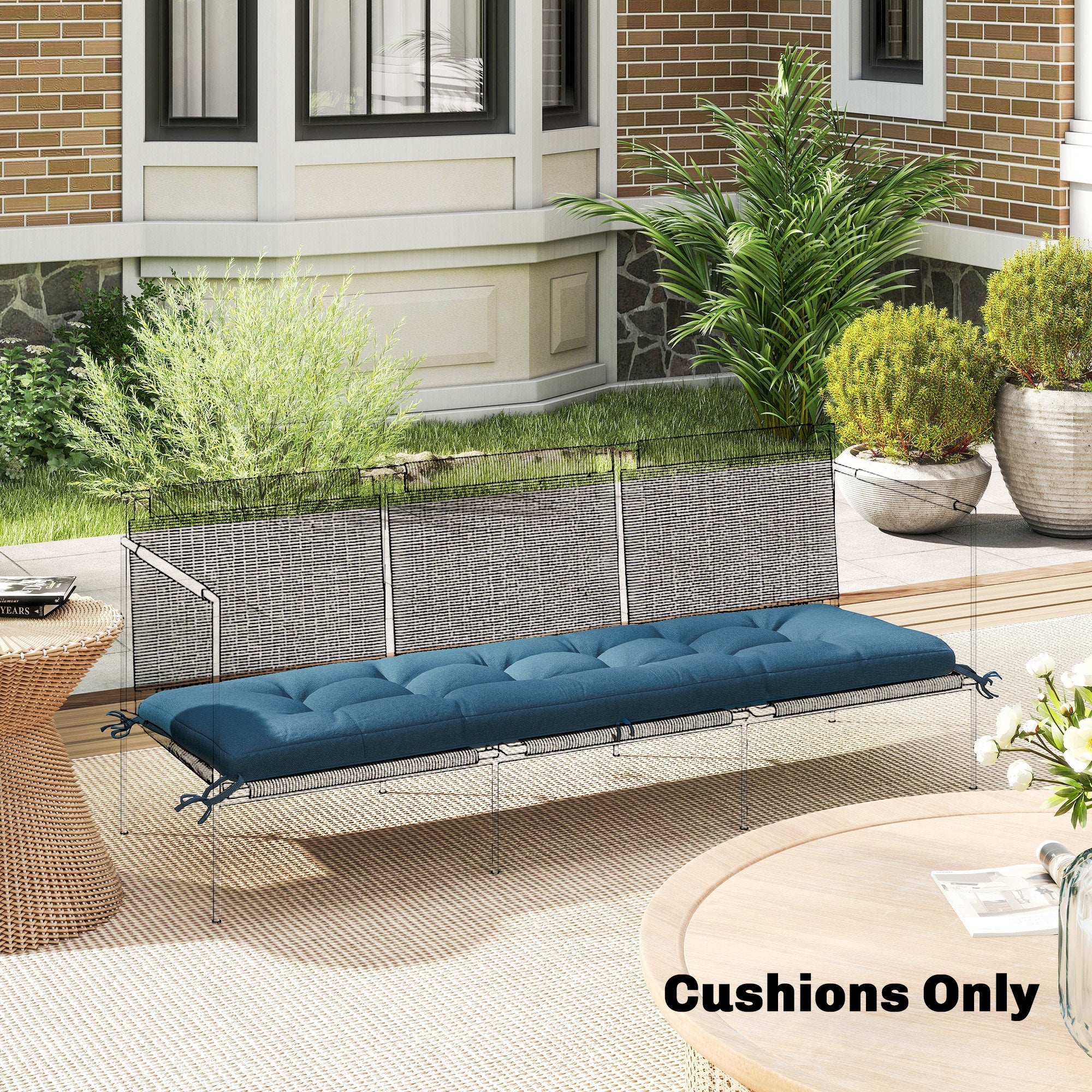 Outsunny Sun Lounger Cushion, Memory Foam Patio Chair Cushion with Ties, Outdoor Seat Pad Fits 190 x 60 cm Lounger, Blue