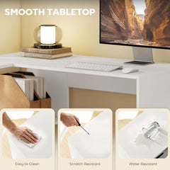 HOMCOM L Shaped Computer Desk, 110 x 100cm Reversible Corner Desk with Fabric Drawer and Storage Shelves, White