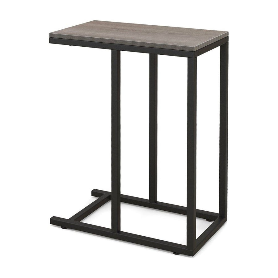C-Shaped End Table for Couch and Bed with Metal Frame-Grey