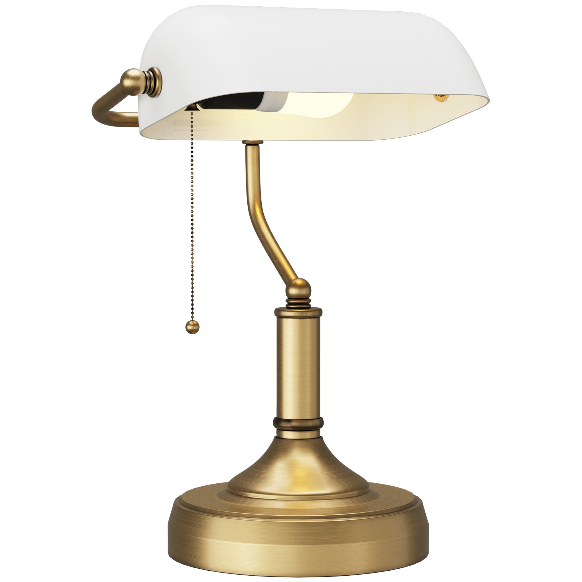 HOMCOM Banker's Desk Lamp with Antique Bronze Tone Base, Table Lamp with White Glass Shade for Home Office, White