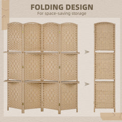 HOMCOM Freestanding Privacy Screen, 4 Panel Folding Room Divider for Living Room, Bedroom and Office, 160 x 170cm, Natural