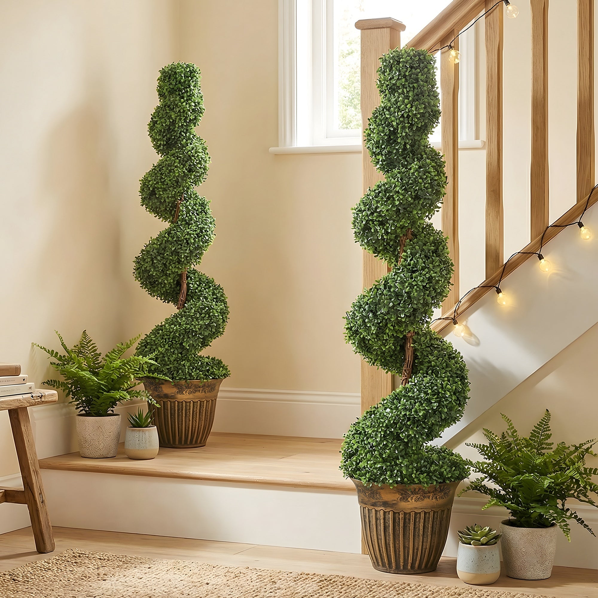 HOMCOM Set of 2 Artificial Plants, Topiary Spiral Boxwood Trees with Pot, for Home Indoor Outdoor Decor, 120cm