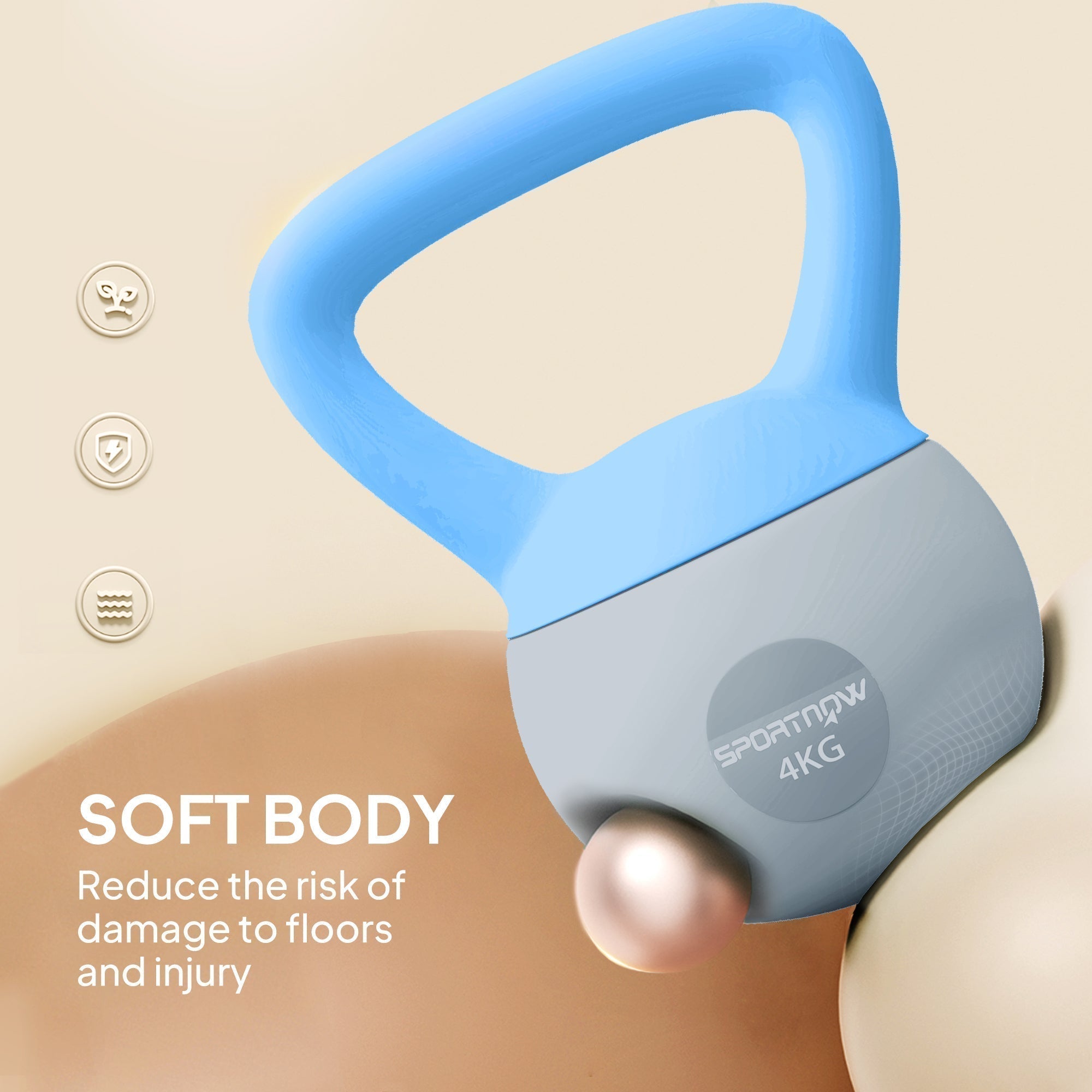 SPORTNOW 4KG Soft Kettlebell, Kettlebell with Non-Slip Handle for Home Gym, Weight Lifting, Strength Training, Light Blue/Grey