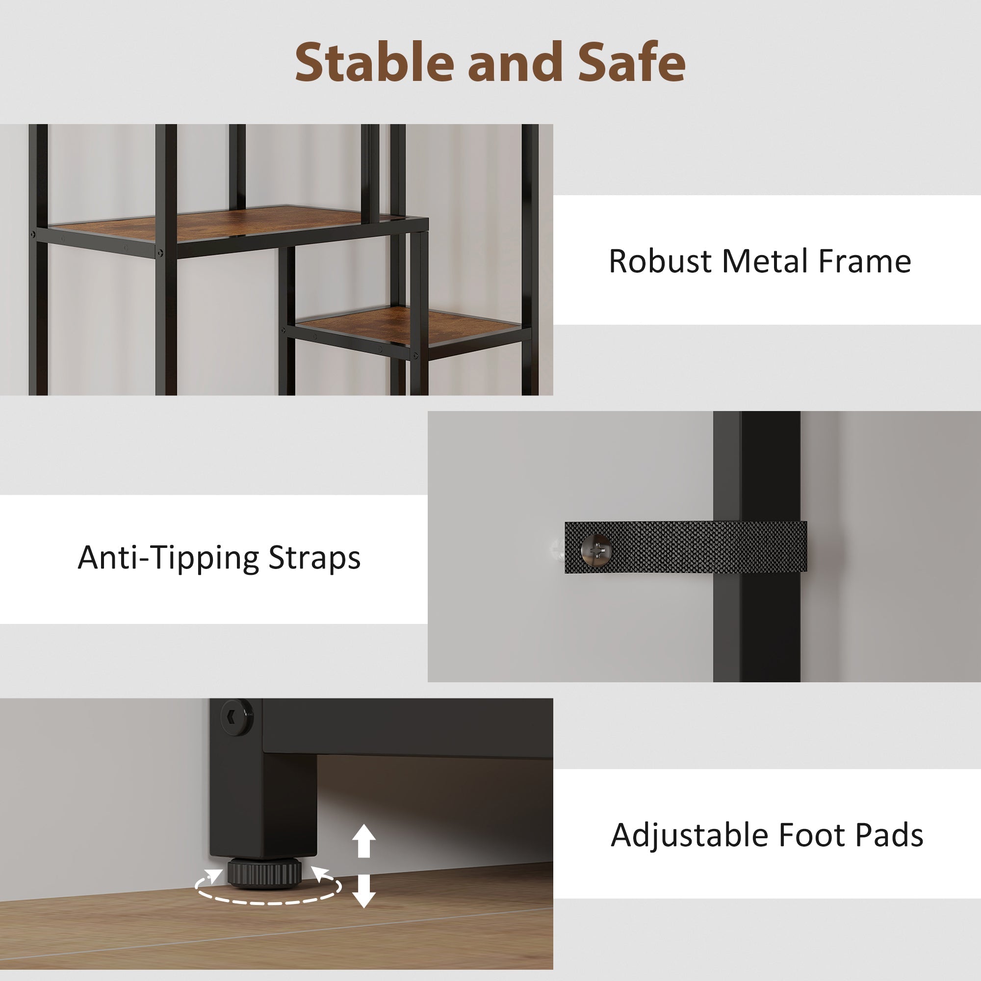 HOMCOM Seven-Tier Geometric Bookcase - Brown/Black