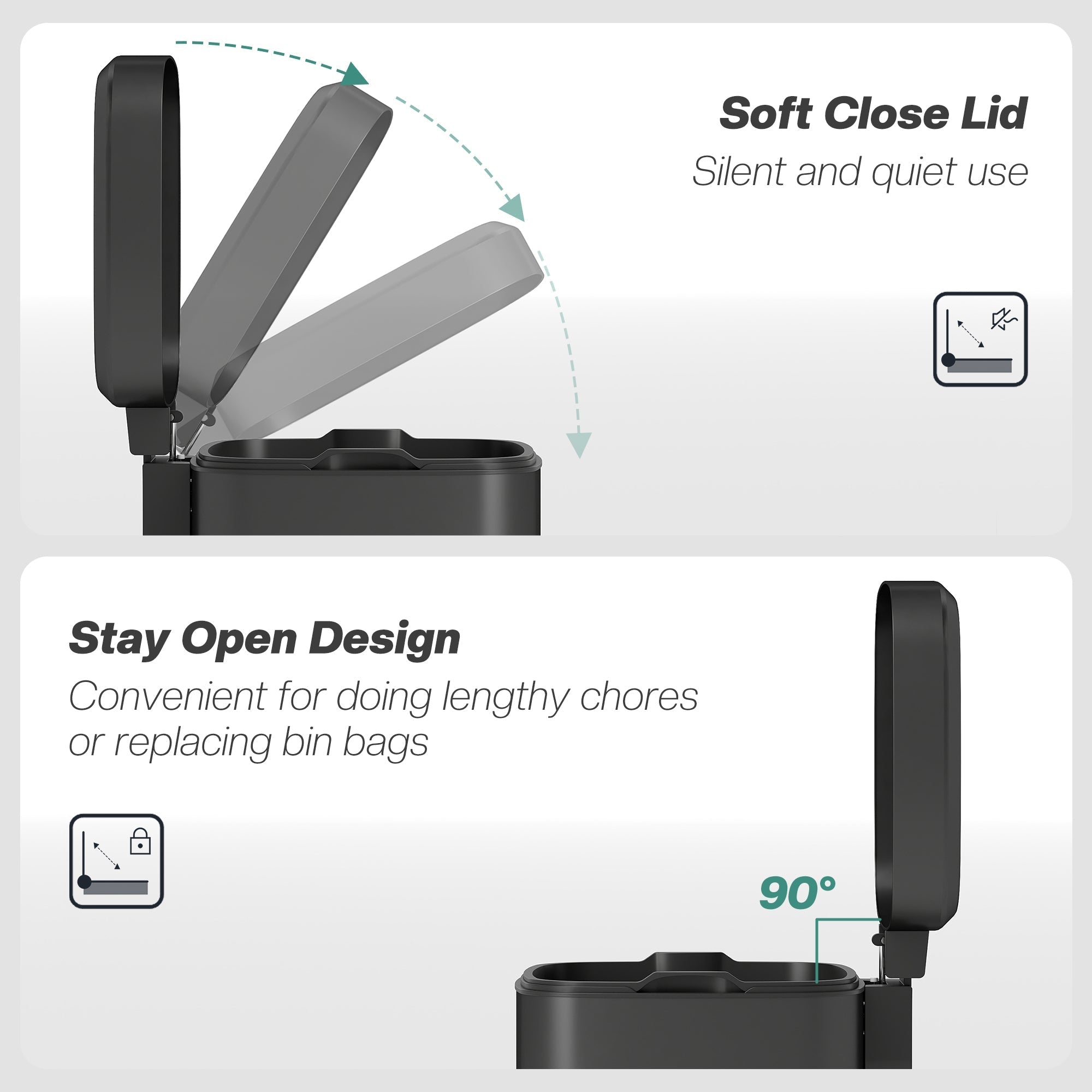 HOMCOM 12L Modern Boxy Metal Home Kitchen Bin - Black