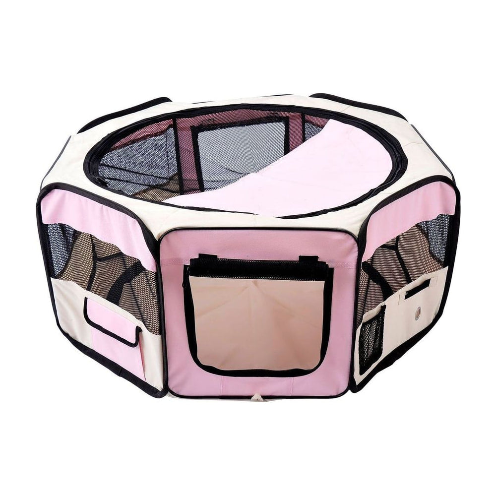 PawHut Portable Cat Dog Playpen Pet Puppy Rabbit Guinea Pig Pen Run Dia in Pink