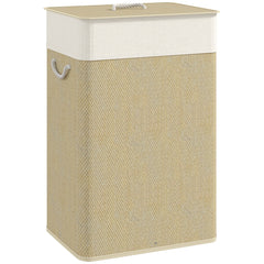 HOMCOM Bamboo Laundry Basket with Lid, 72L Laundry Hamper with Rope Handles, Washing Basket with Removable Washable Liner Bag for Bathroom, Bedroom, Nature Wood Finish