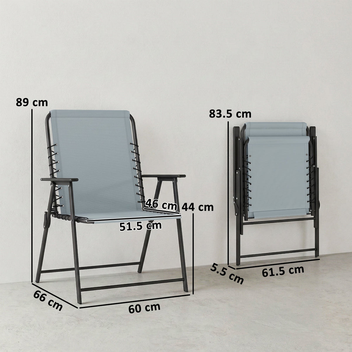 Outsunny Folding Garden Chairs Set of 4, Outdoor Dining Chairs with Wide Texteline Seat, High Back and Armrests, Light Grey