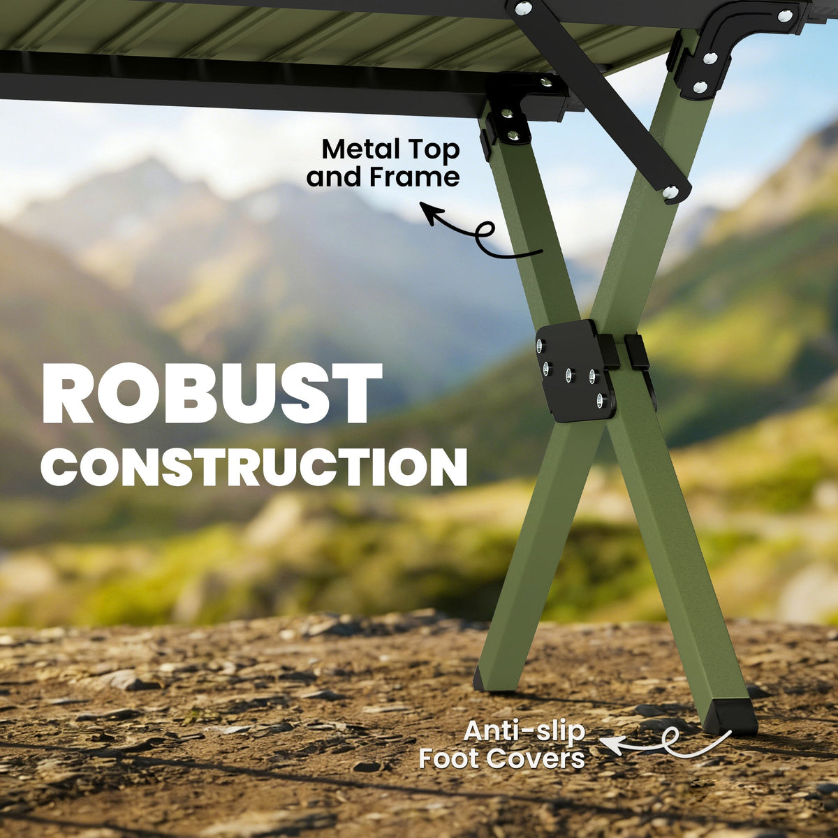 Outsunny 4ft Folding Camping Table, Waterproof Picnic Table with Roll Up Top and Metal Frame, Green