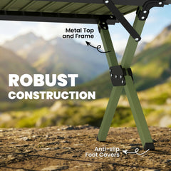 Outsunny 4ft Folding Camping Table, Waterproof Picnic Table with Roll Up Top and Metal Frame, Green