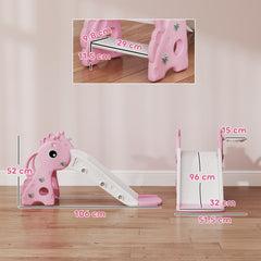 AIYAPLAY 3 in 1 Kids Slide with Climber, Basketball Hoop and Ball, Giraffe Shape Climber Slide for Indoor Kids Age 1-3, Pink