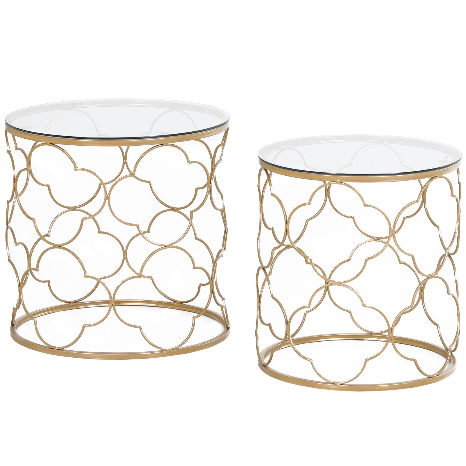 HOMCOM Nesting Tables Set of 2, Modern Stacking Side End Table with Tempered Glass Top, Metal Frame for Living Room Bedroom Office, Gold Tone