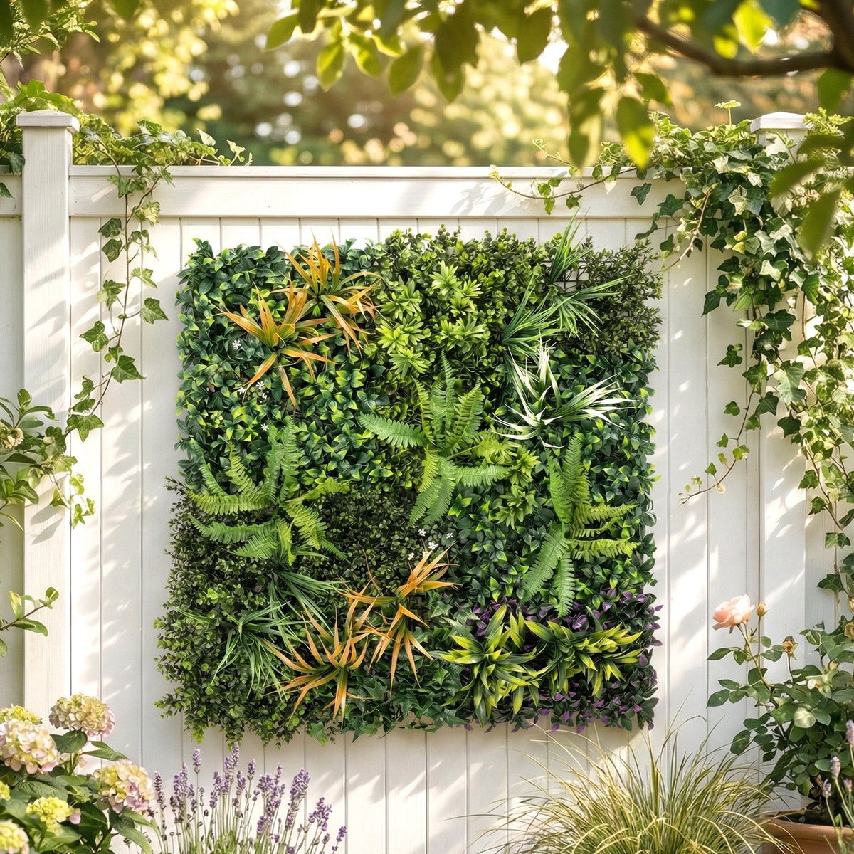 Outsunny Grass Wall Panels, 100 x 100 cm Artificial Grass Wall Decor with Tie Connectors, Greenery Backdrop Panels, Green
