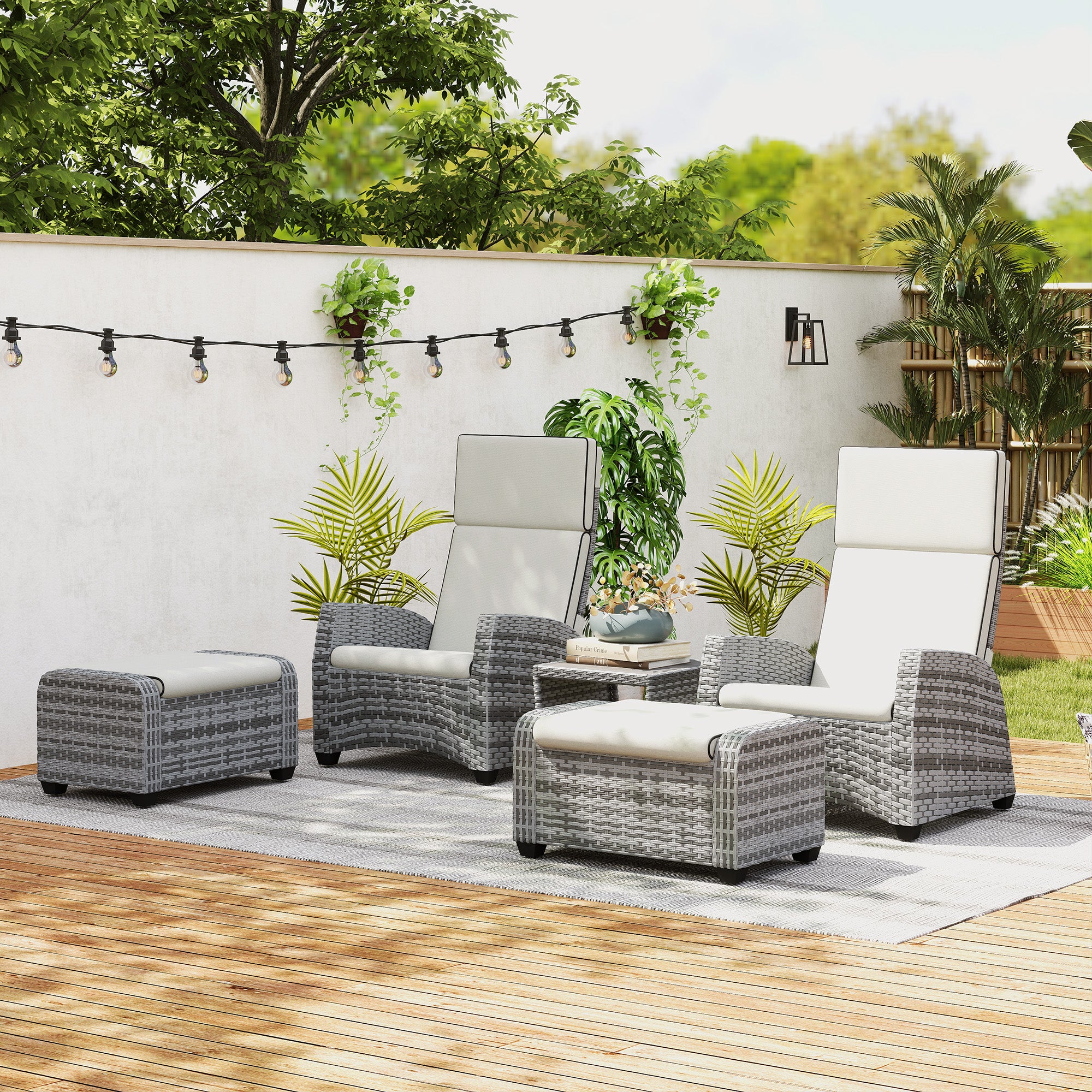 Outsunny 5-Piece Rattan Garden Furniture Set with Cushions - Grey