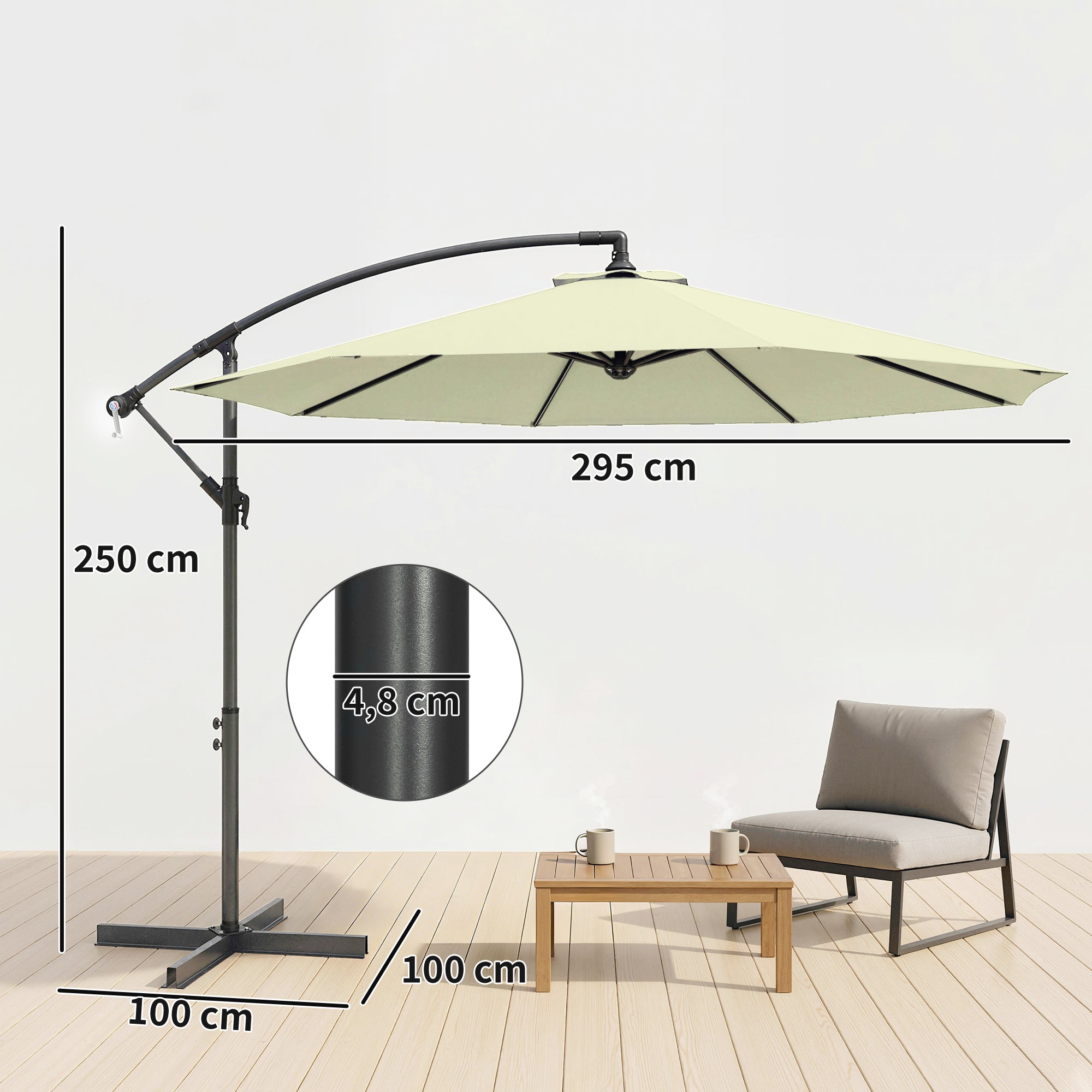 Outsunny 3m Overhanging Cantilever Parasol, with Cross Base - Beige