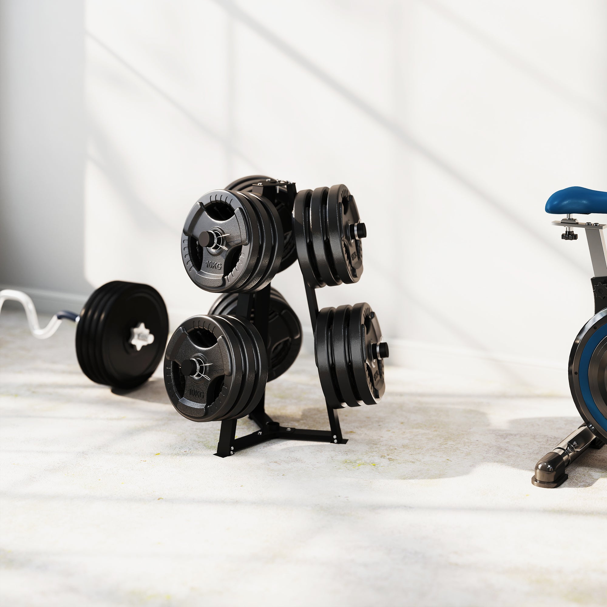 SPORTNOW Weight Tree Weight Rack for 5cm Weight Plates and Barbell Bar with 6 Fasten Clamps, 300kg Capacity