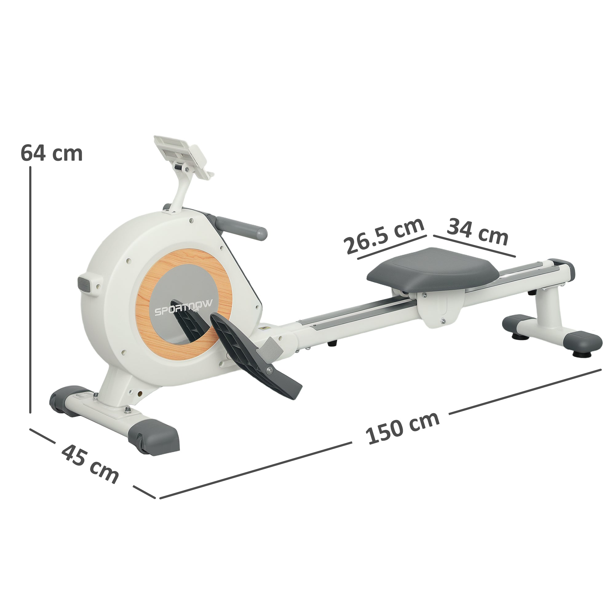 SPORTNOW Rowing Machine, 16-Level Magnetic Rower Machine with LCD Monitor and Phone Holder, White