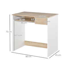 HOMCOM 80cm Compact Computer Desk with Keyboard Tray, Home Office Desk with Drawer for Bedroom Study, Oak