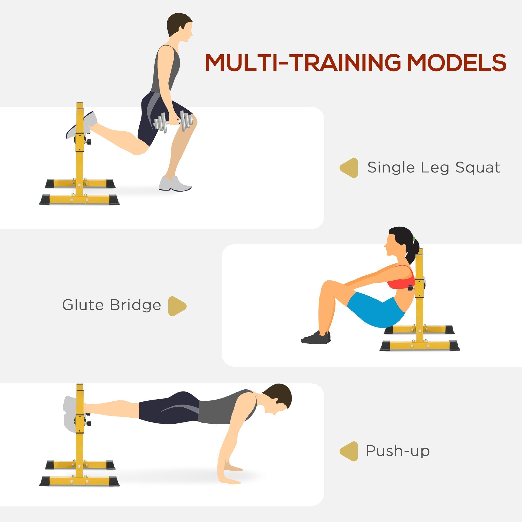 SPORTNOW Bulgarian Split Squat Stand, 12-Level Adjustable Single Leg Squat Machine with Foam Roller and Anti-Slip Pads for Lower Body Strength Training, Yellow
