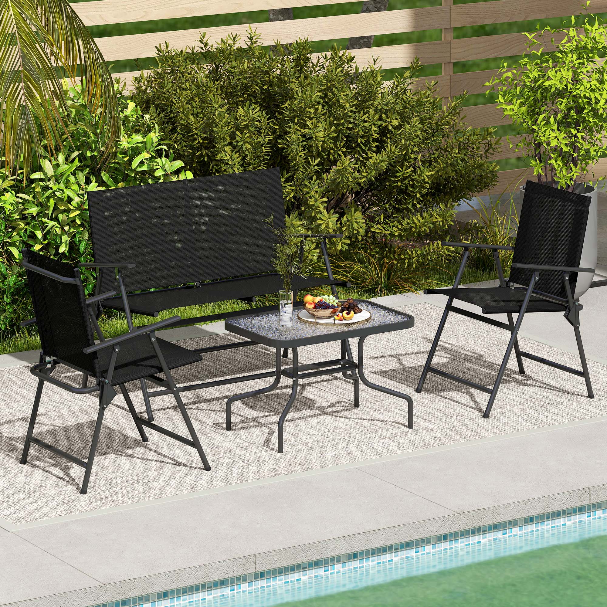 Outsunny Four-Piece Metal Garden Sofa Set - Black