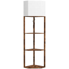 HOMCOM Corner Floor Light, with Shelves - Wood-Effect