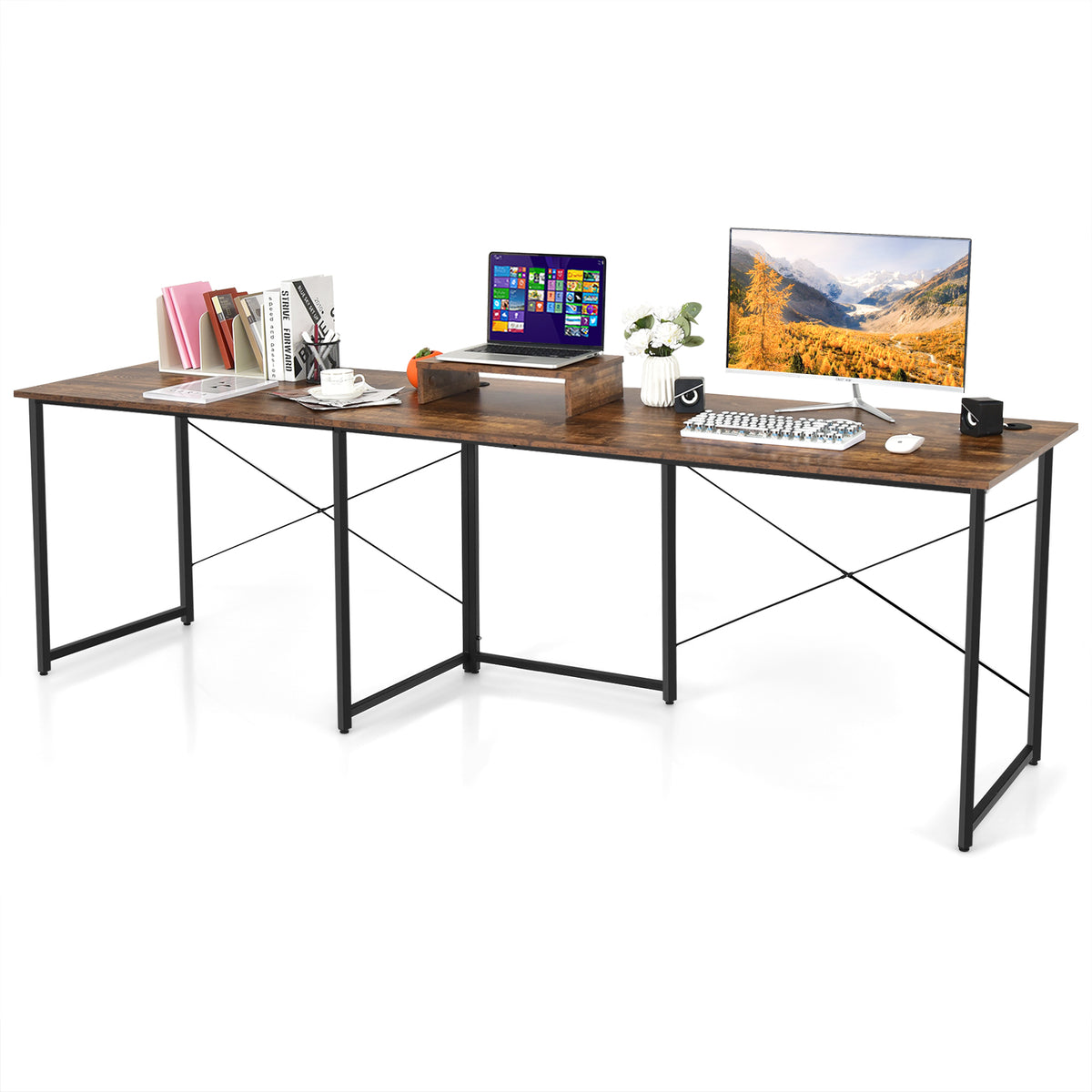 Reversible Corner Study Workstation and Writing Desk in Rustic Brown
