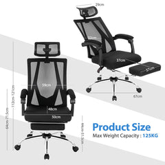 The office chair with its dimensions and weight capacity clearly labelled