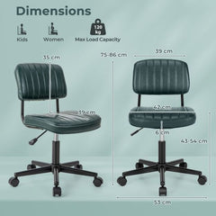 Dimensions diagram for the green office chair, showing height and width