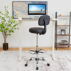 The office chair is shown next to a desk with a computer in a modern room setting