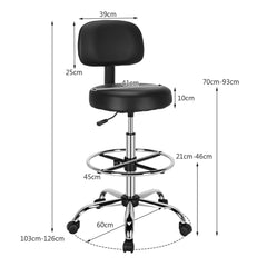 The drafting chair with dimensions indicated for seat height and overall size