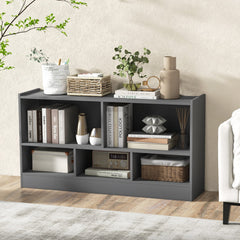 2-Tier Wooden Kids Bookcase with 5 Compartments for Playroom Study-Grey