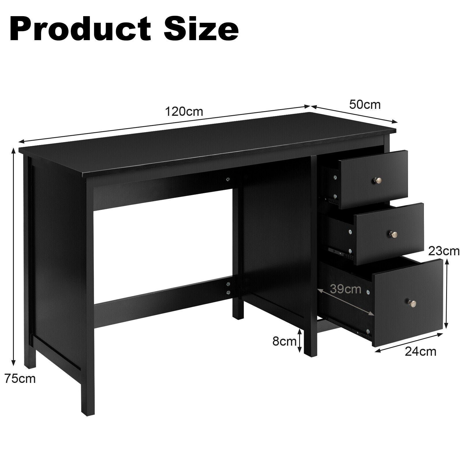 Modern Computer Desk with 3 Drawers for Home Office-Black