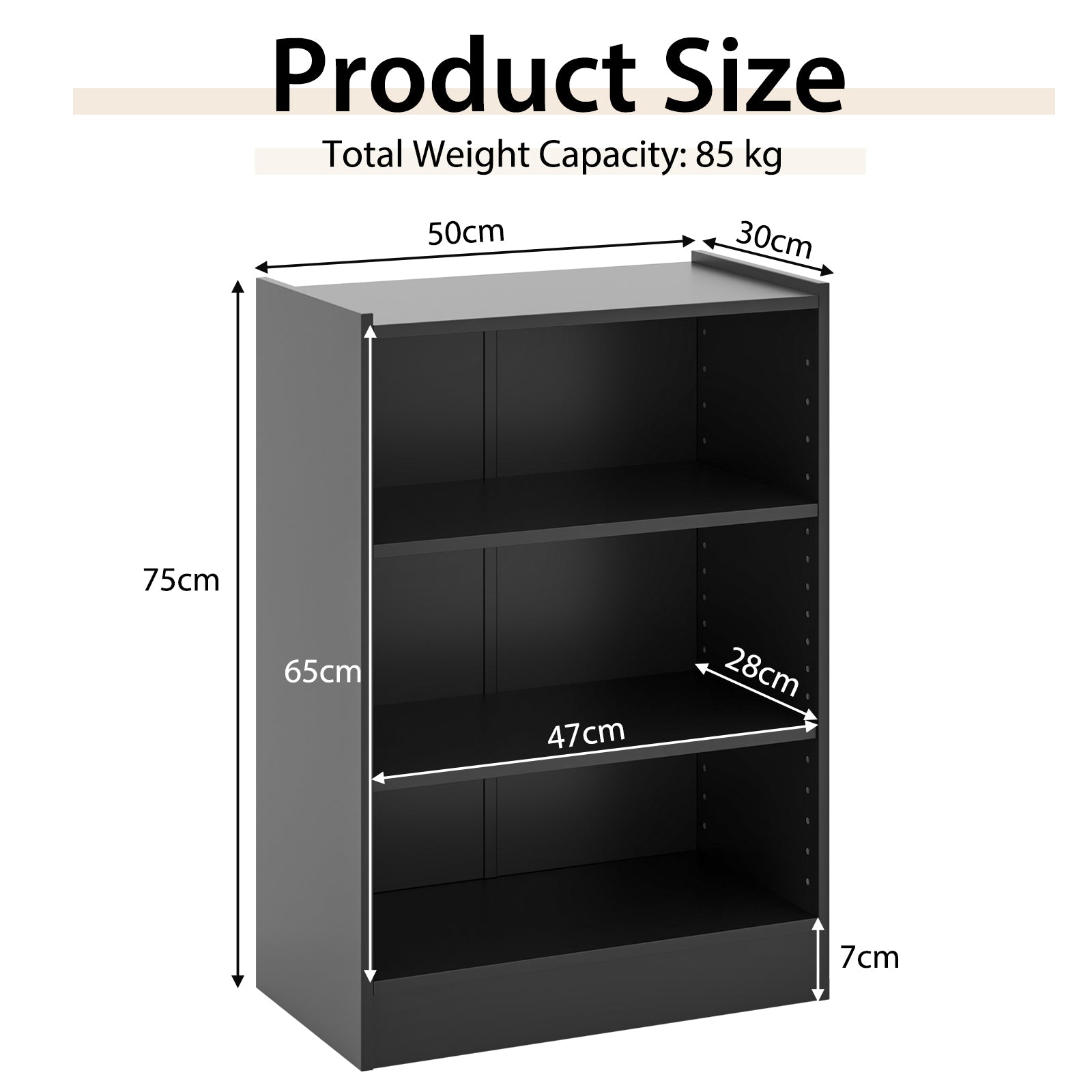 3-Tier Floor Standing Open Bookshelf with Anti-toppling Device-Black