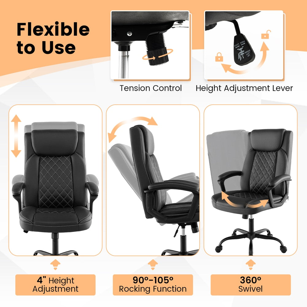The office chair demonstrating the height adjustment and rocking functions