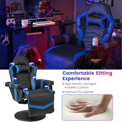 The gaming chair with a close-up of the soft padded cushion and leather texture