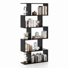 Geometric S-Shaped Bookcase with anti-toppling device, a modern shelving unit with five tiers