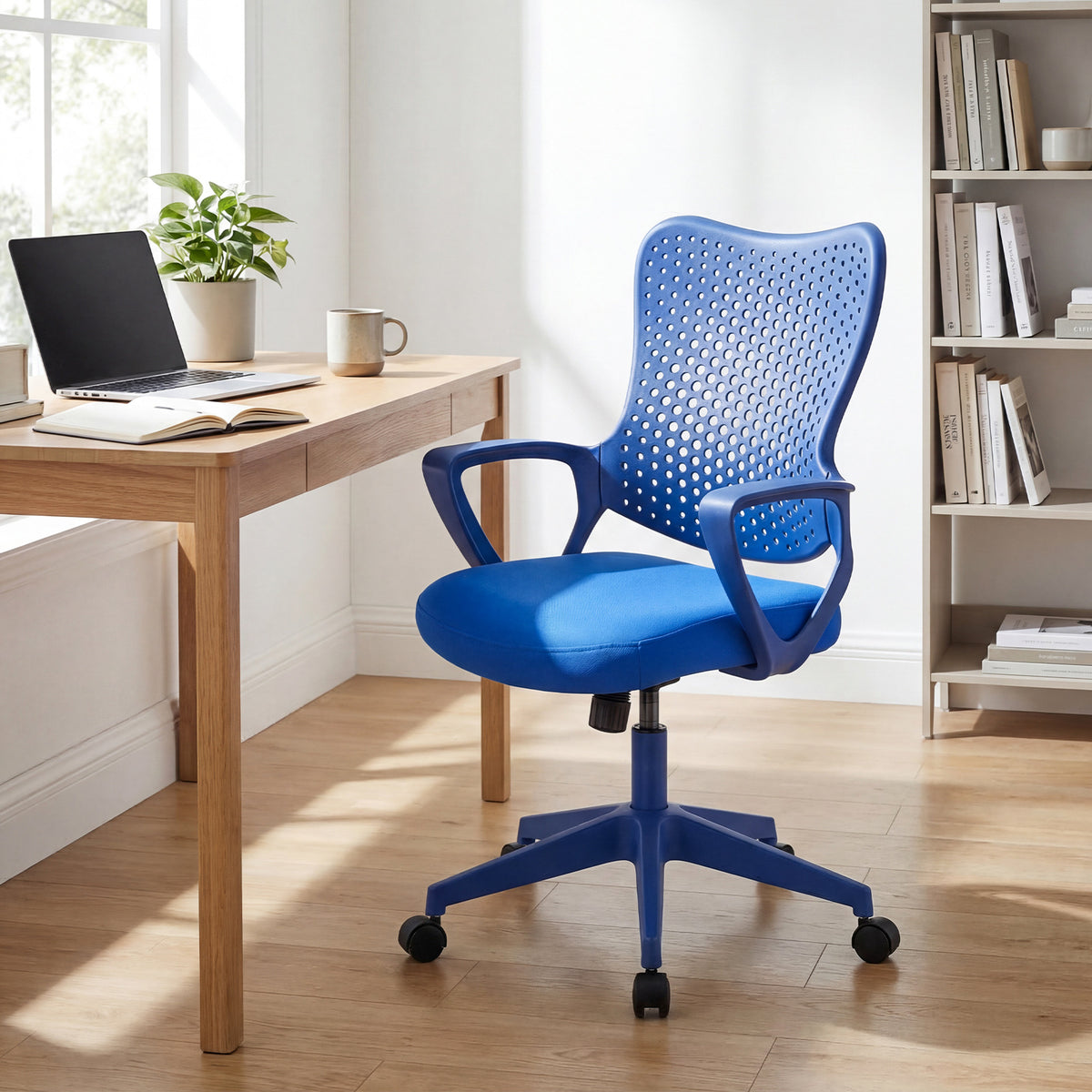 Ergonomic Office Chair with Padded Cushion and Butterfly Backrest Adjustable Swivel-Blue