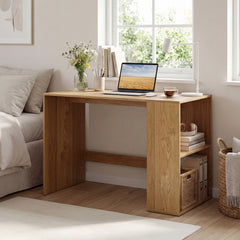 Modern Wooden Office Desk with Storage and 2 Open Shelves-Natural