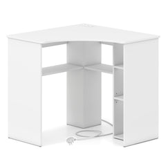 90-degree Triangle Computer Desk with Open Storage Shelves-White
