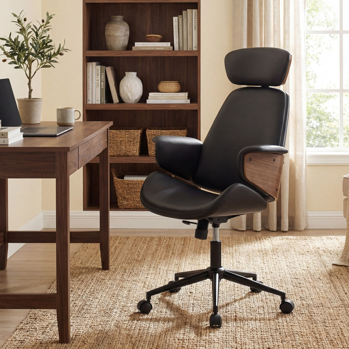Ergonomic Office Chair with Headrest & Adjustable Height for Home Office-Black