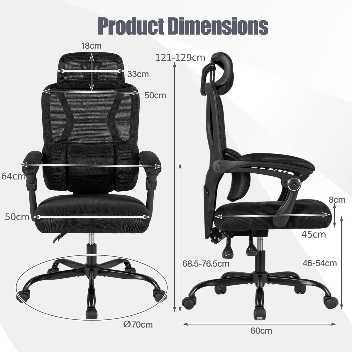 Ergonomic Office Computer Mesh Chair with High Back and Adaptive Lumbar Support-Black
