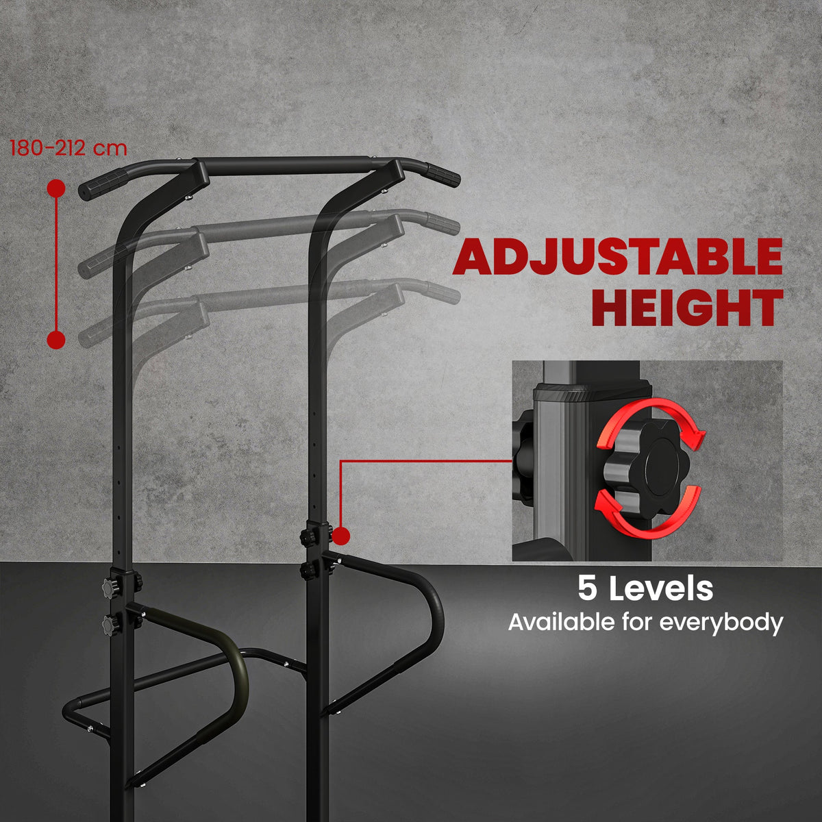 HOMCOM Power Tower Dip Station Pull Up Bar Multi-Function Push Up Equipment with Adjustable Height for Home Gym Strength Training Workout Fitness